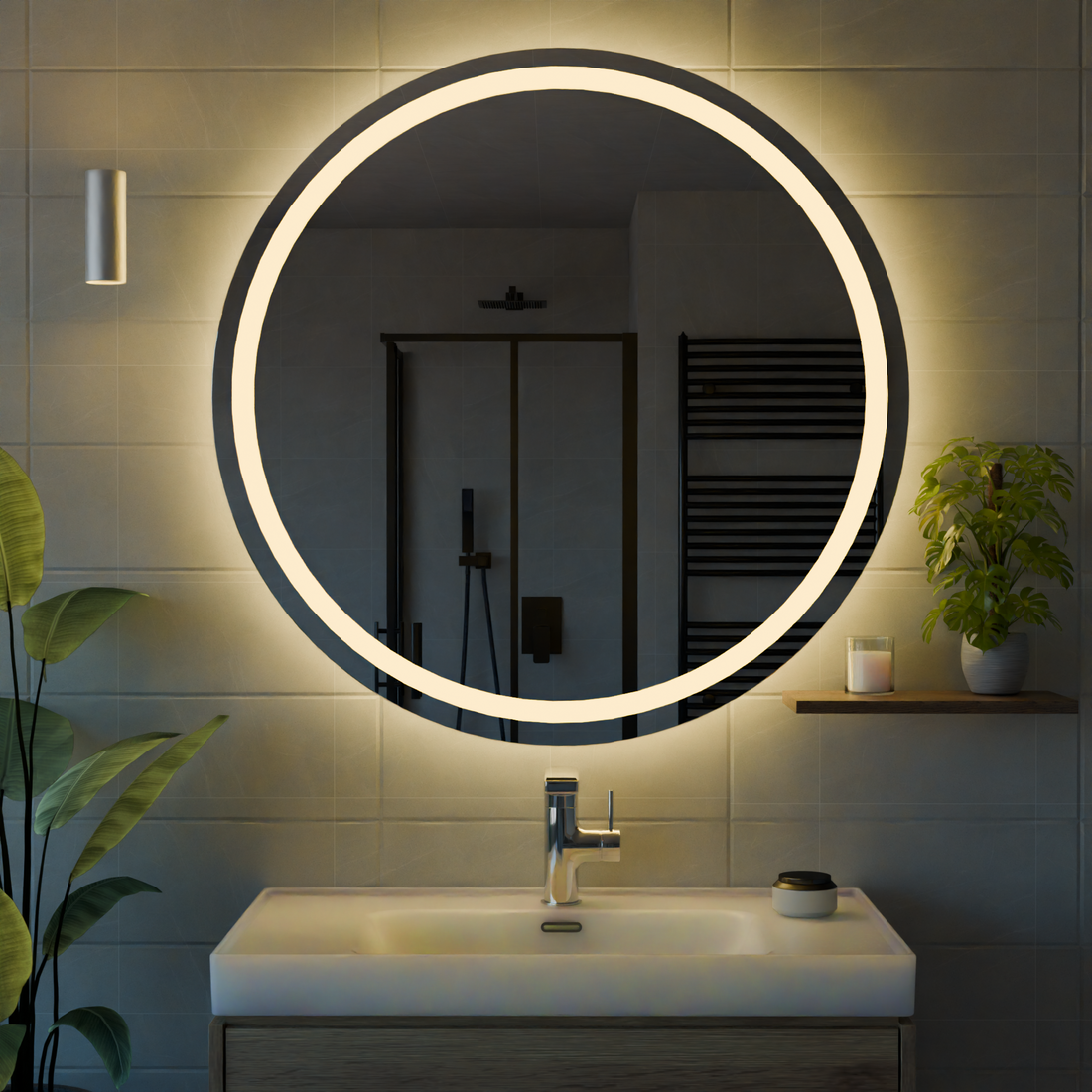 LED Işıklı Yuvarlak Banyo Aynası - Gün Işığı