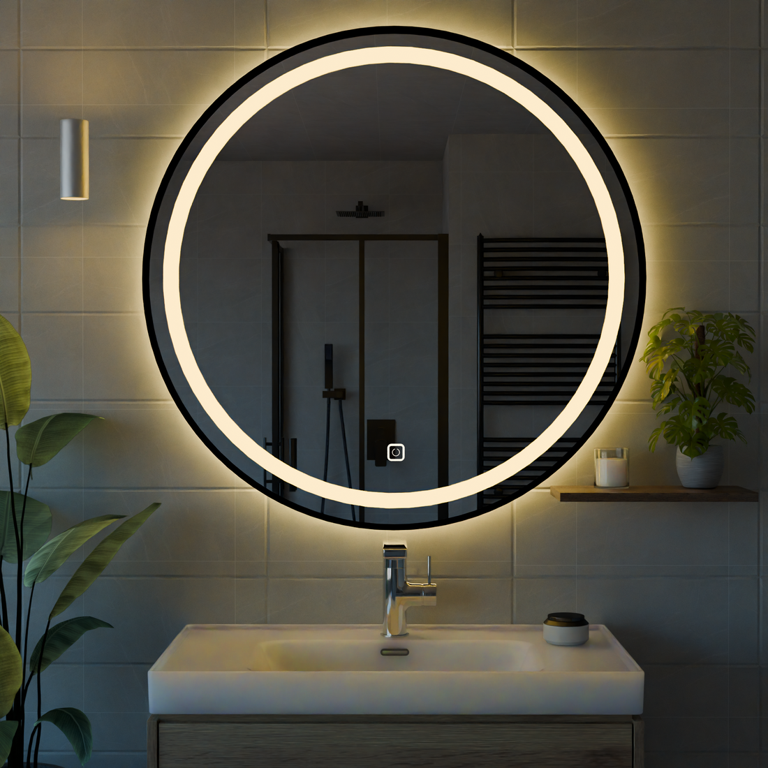 Dokunmatik Tuşlu ve LED Işıklı Yuvarlak Banyo Aynası - Gün Işığı