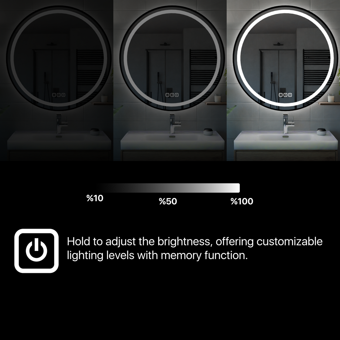 Bluetoothlu, Buğu Çözücülü, Dokunmatik LEDli Asimetrik Ayna - Beyaz Işık