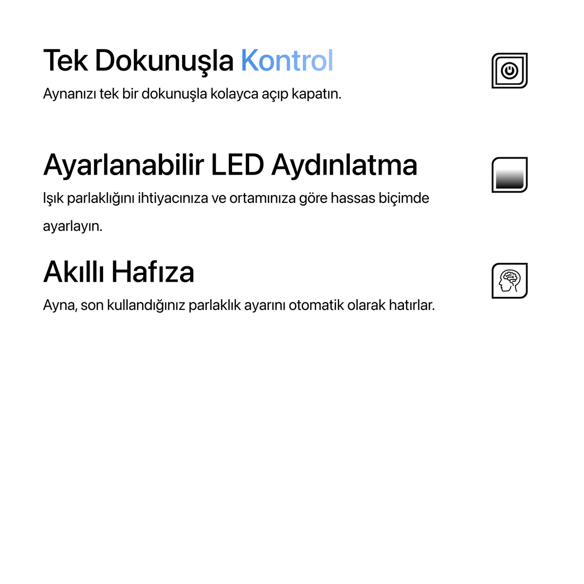 Kumlamasız Dokunmatik Tuşlu ve LED Işıklı Asimetrik Banyo Aynası - Gün Işığı