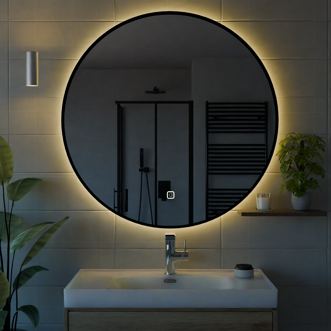 Kumlamasız Dokunmatik Tuşlu ve LED Işıklı Yuvarlak Banyo Aynası - Gün Işığı
