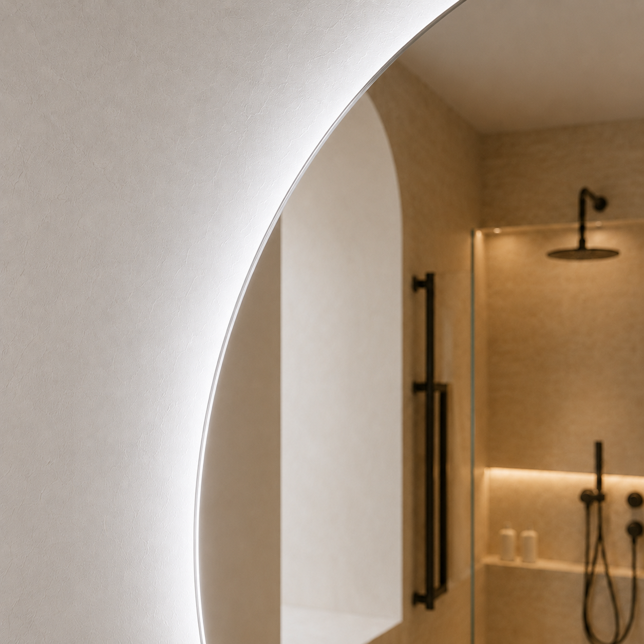 Kumlamasız LED Işıklı Yuvarlak Banyo Aynası - Beyaz Işık