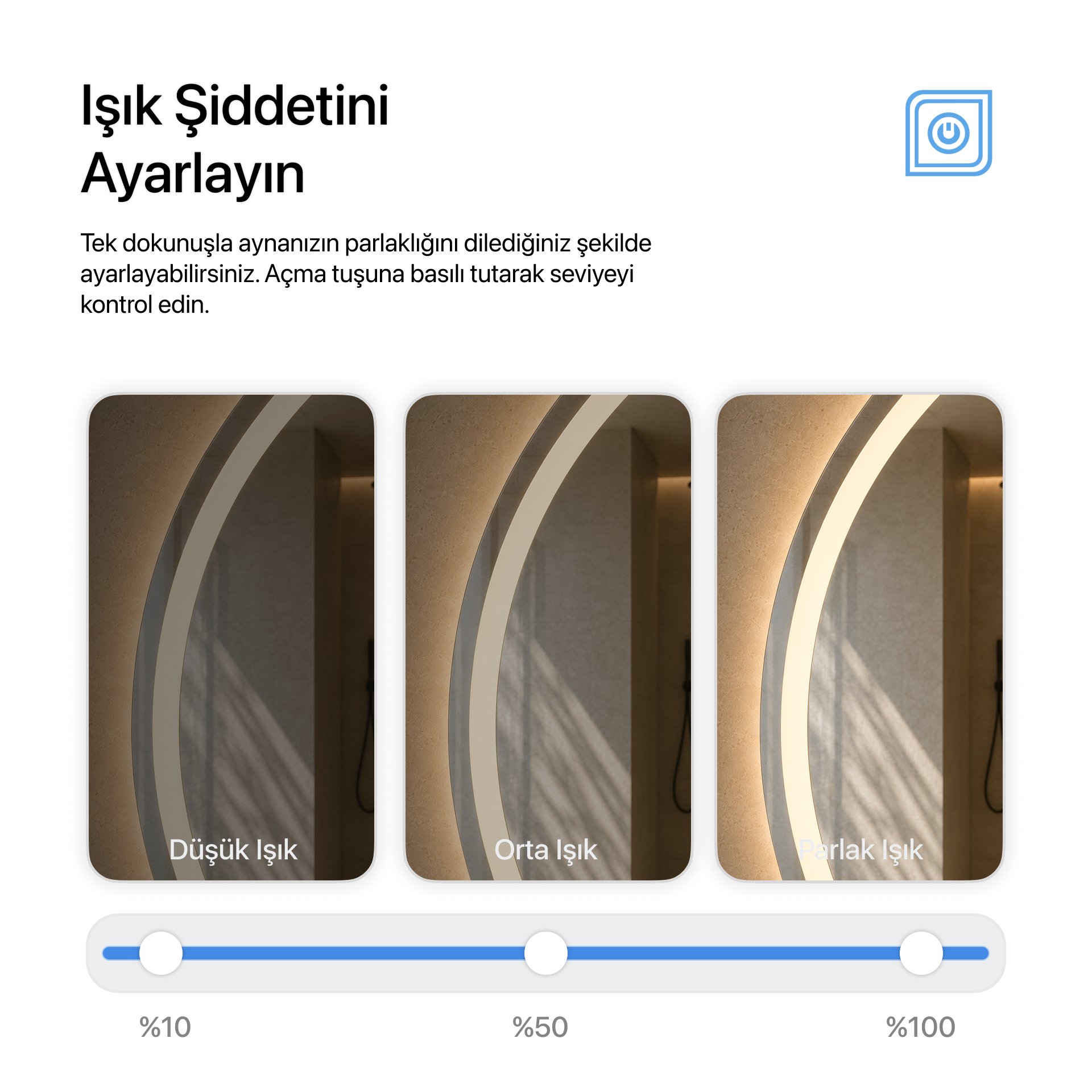 Bluetoothlu, Buğu Çözücülü, Dokunmatik LEDli Yuvarlak Ayna - Gün Işığı