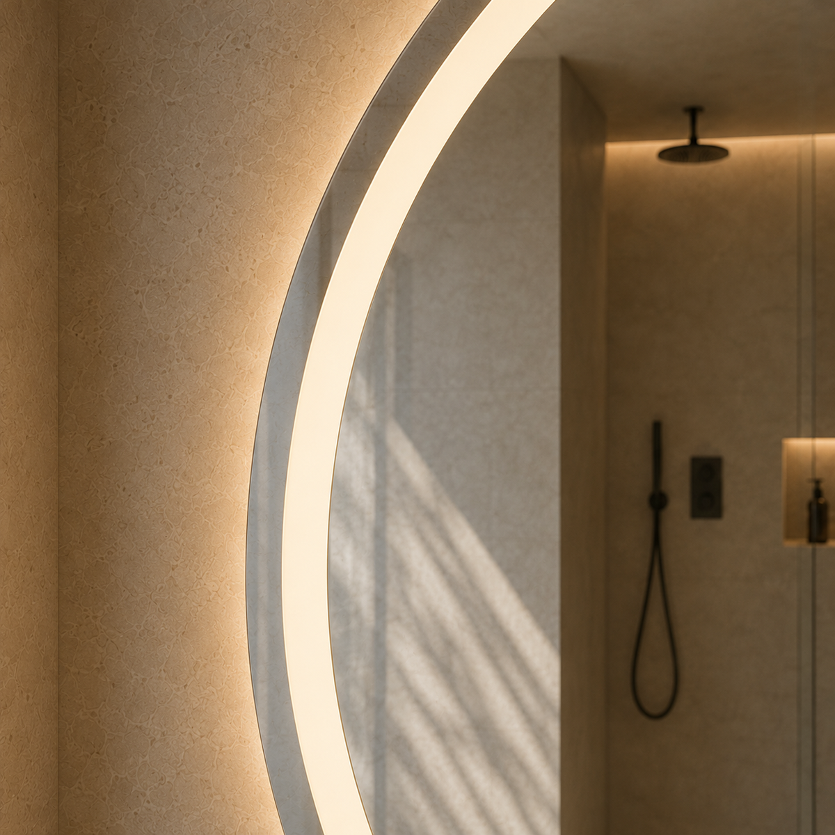 Dokunmatik Tuşlu ve LED Işıklı Yuvarlak Banyo Aynası - Gün Işığı