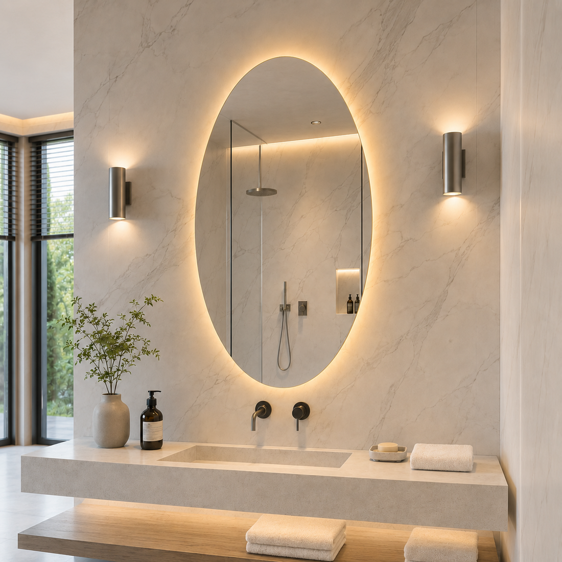 Kumlamasız LED Işıklı Elips Banyo Aynası - Gün Işığı