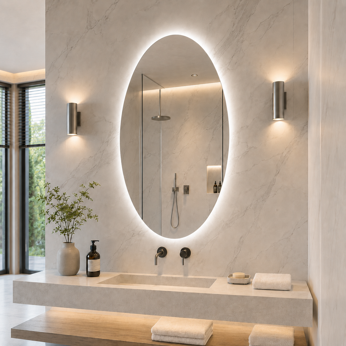 Kumlamasız LED Işıklı Elips Banyo Aynası - Beyaz Işık