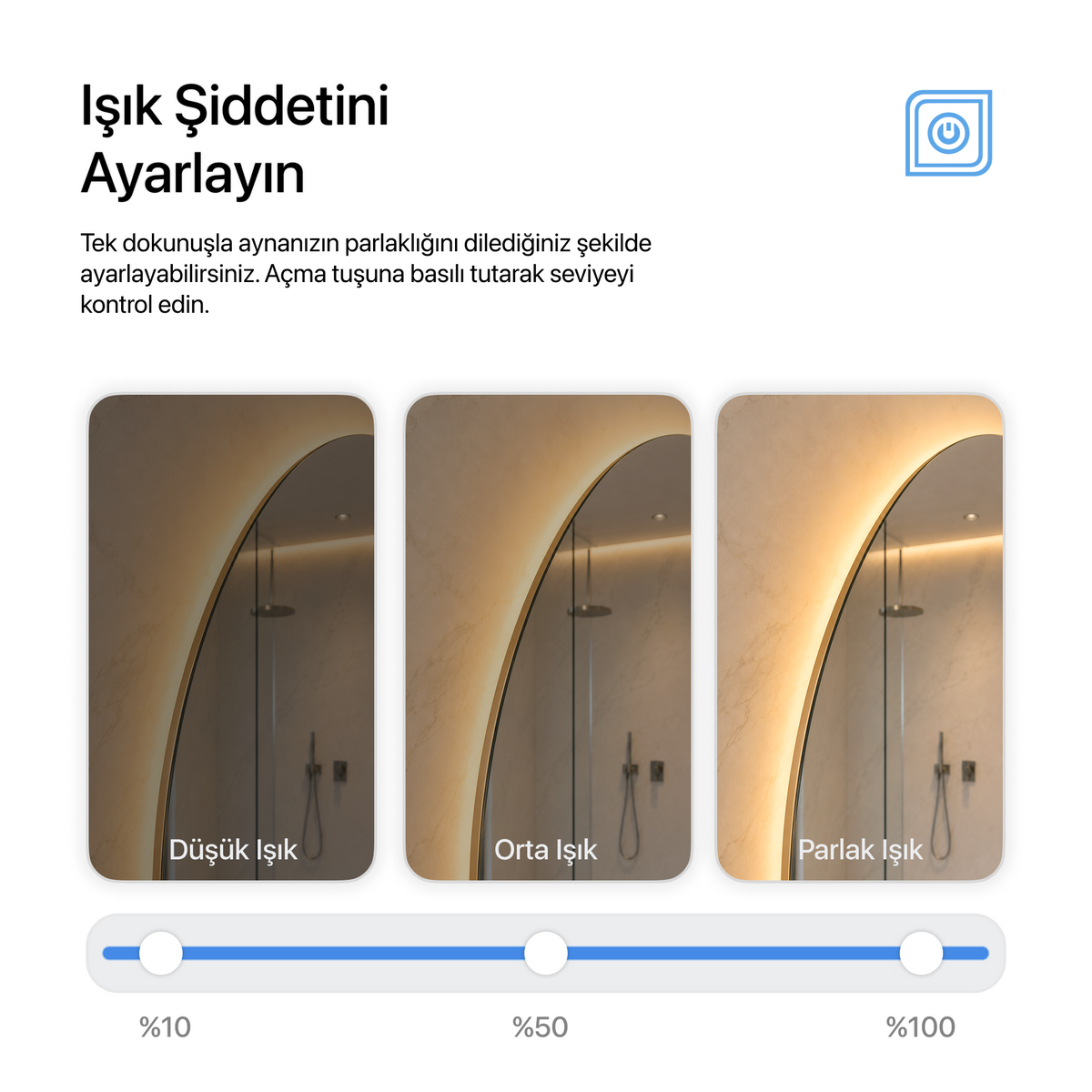 Kumlamasız Bluetoothlu, Buğu Çözücülü, Dokunmatik LEDli Elips Ayna - Gün Işığı