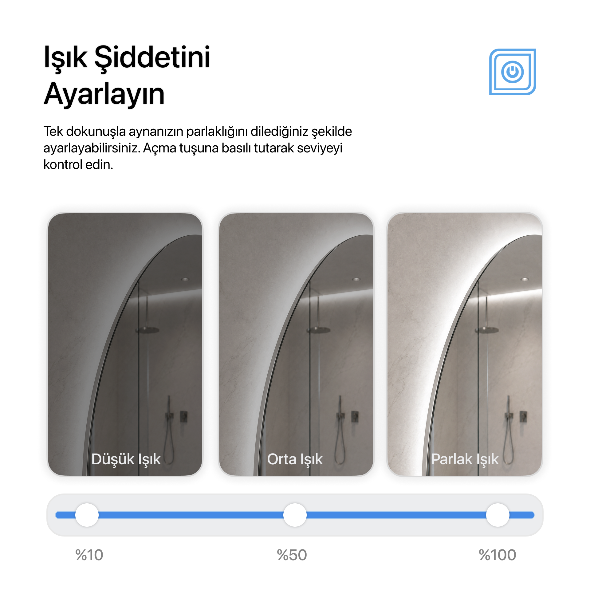 Kumlamasız Bluetoothlu, Buğu Çözücülü, Dokunmatik LEDli Elips Ayna - Beyaz Işık