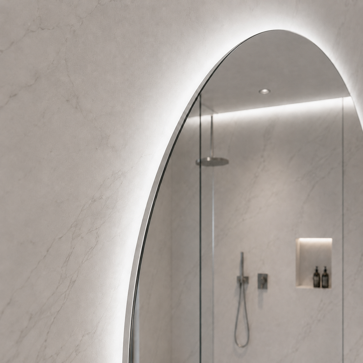 Kumlamasız Dokunmatik Tuşlu ve LED Işıklı Elips Banyo Aynası - Beyaz Işık