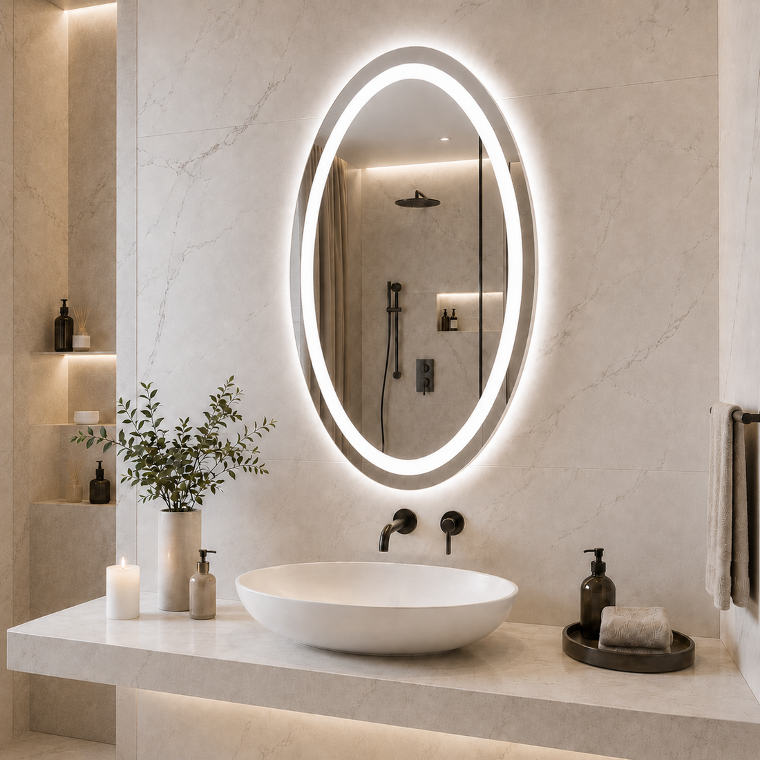 LED Işıklı Elips Banyo Aynası - Beyaz Işık