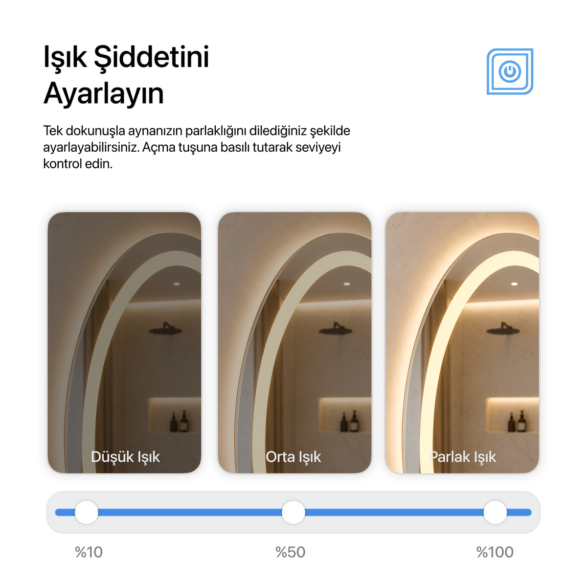 Dokunmatik Tuşlu ve LED Işıklı Elips Banyo Aynası - Gün Işığı