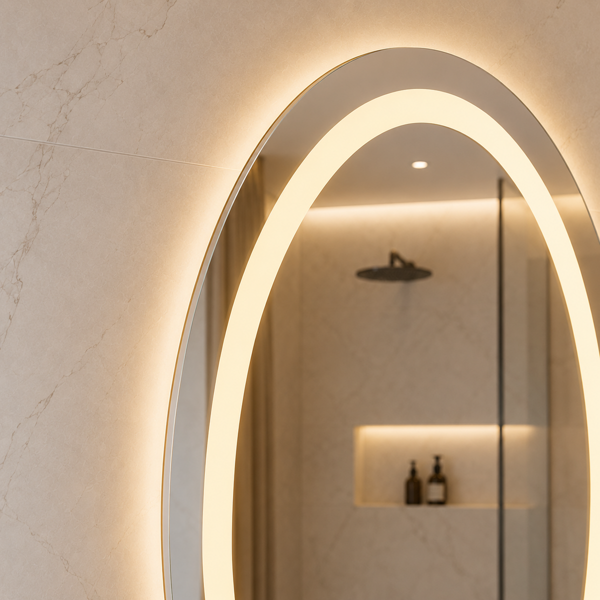 Dokunmatik Tuşlu ve LED Işıklı Elips Banyo Aynası - Gün Işığı