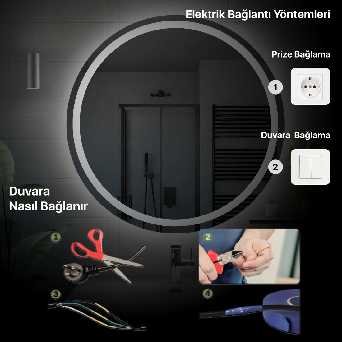 LED Işıklı Asimetrik Banyo Aynası - Gün Işığı
