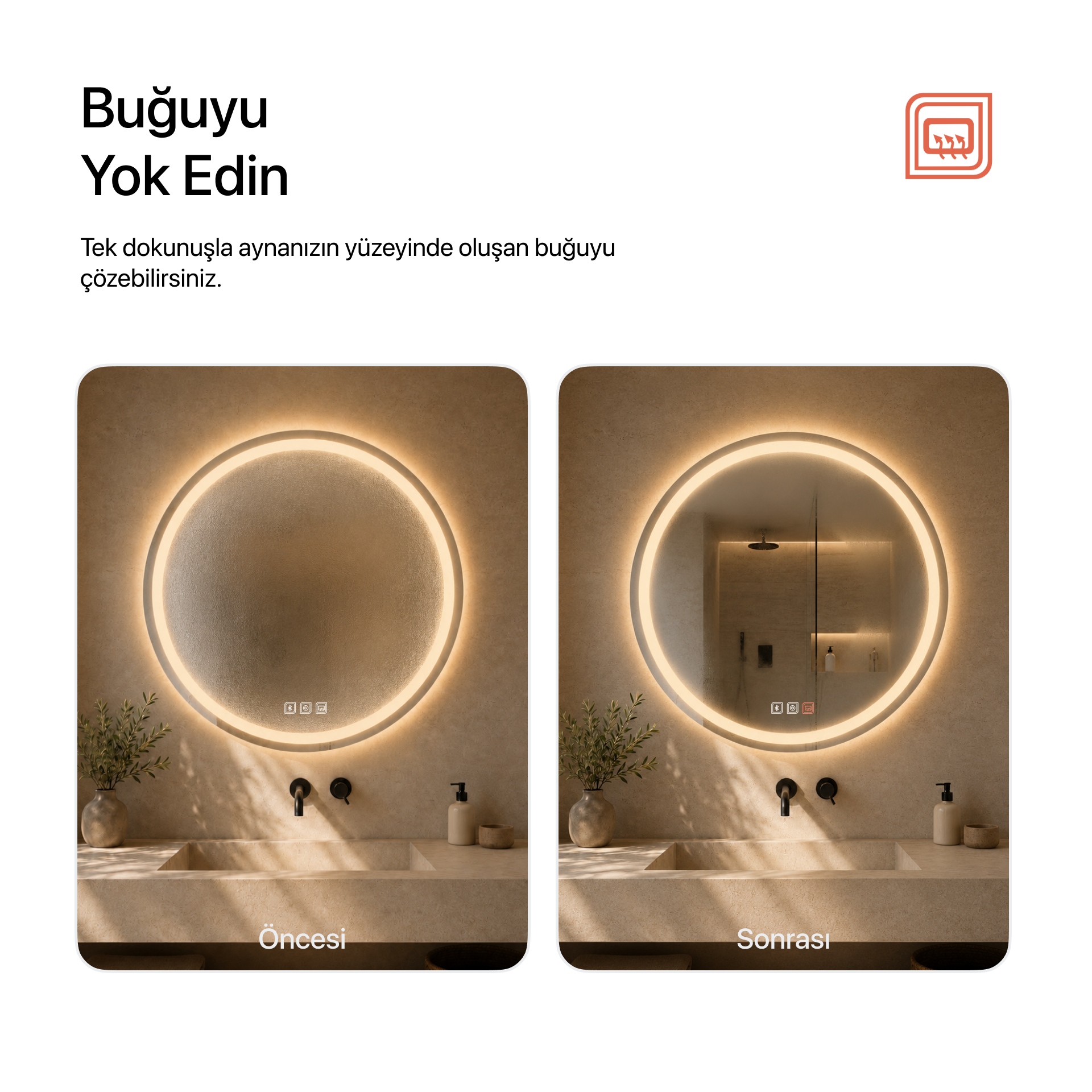 Warp Kumlamasız Dokunmatik & Buğu Önleyicili LED Ayna (Copy)