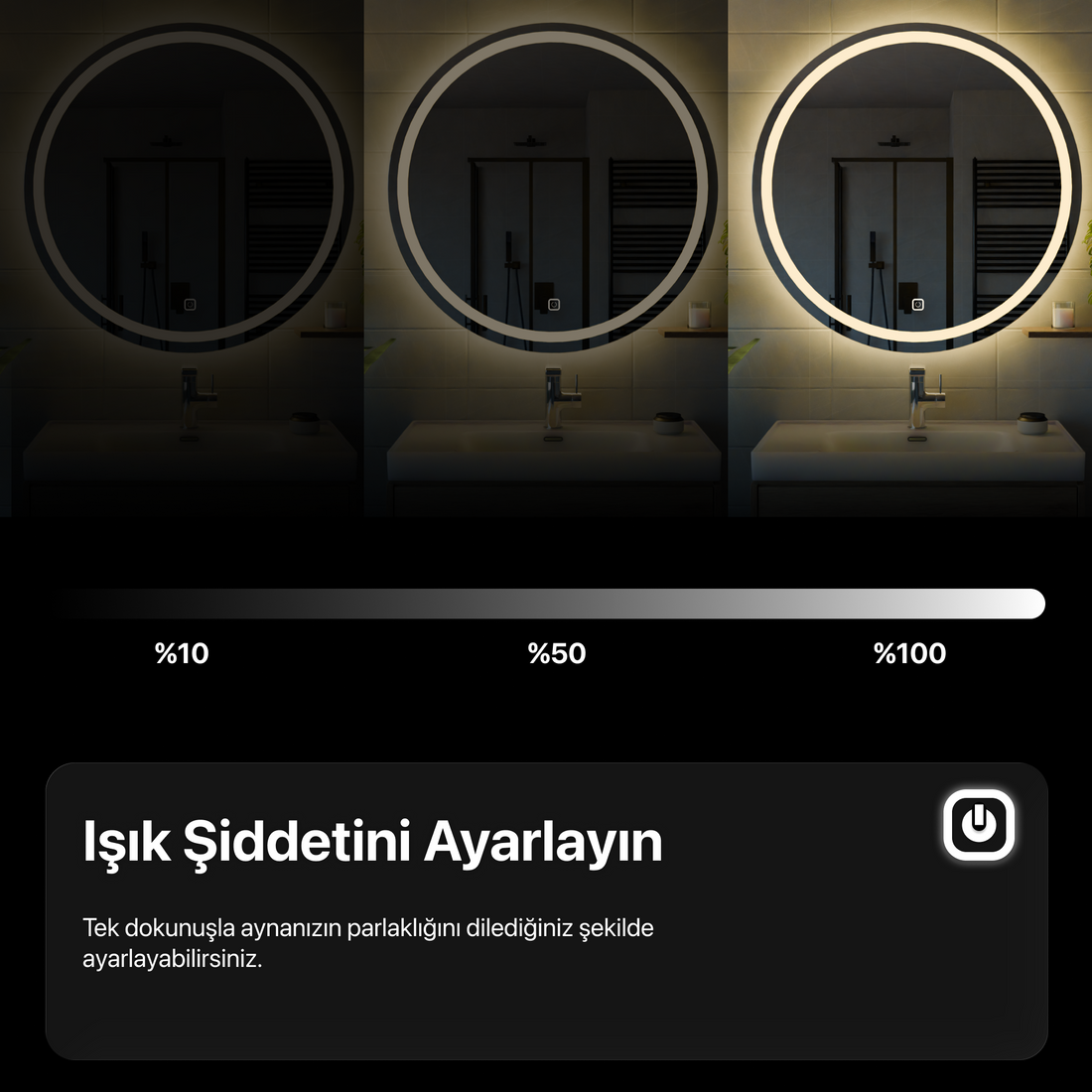 Kumlamasız Dokunmatik Tuşlu ve LED Işıklı Elips Banyo Aynası - Gün Işığı