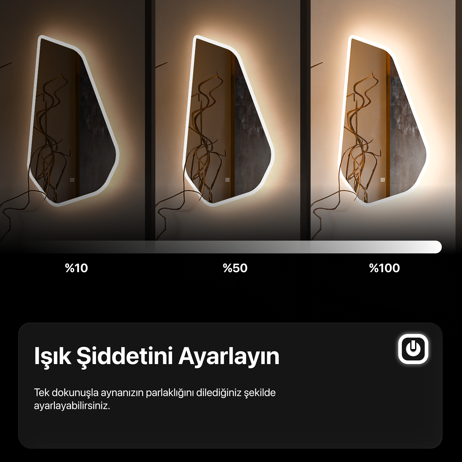 Emerald Kenar Kumlamalı Dokunmatik & Bluetooth’lu LED Ayna