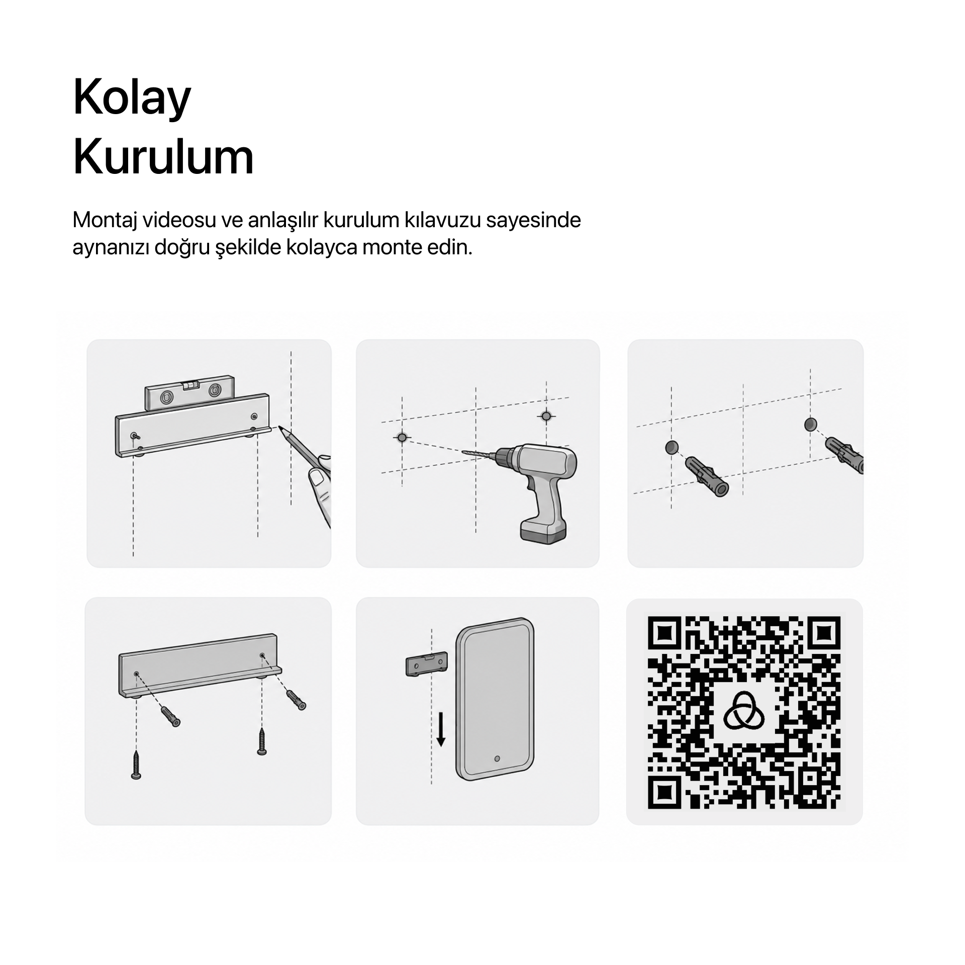 Bluetoothlu, Buğu Çözücülü, Dokunmatik LEDli Yuvarlak Ayna - Beyaz Işık