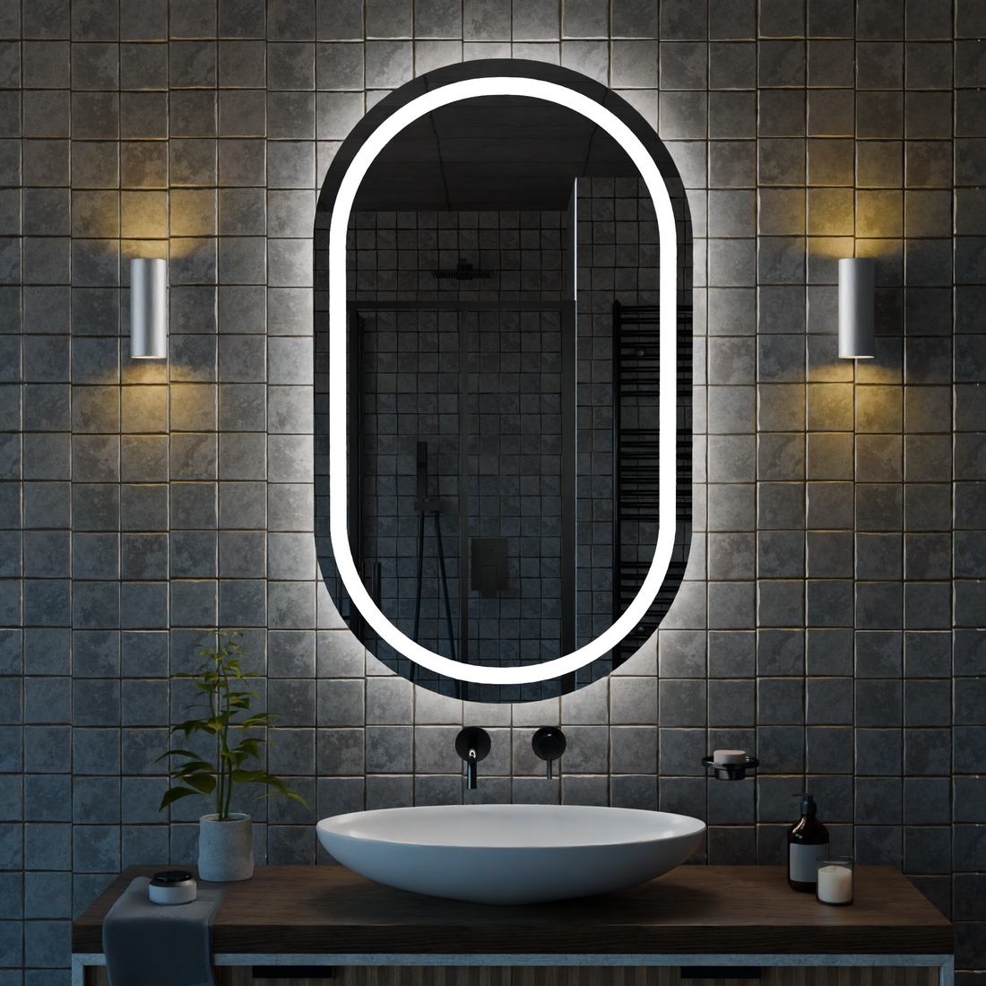 LED Işıklı Oval Banyo Aynası - Beyaz Işık