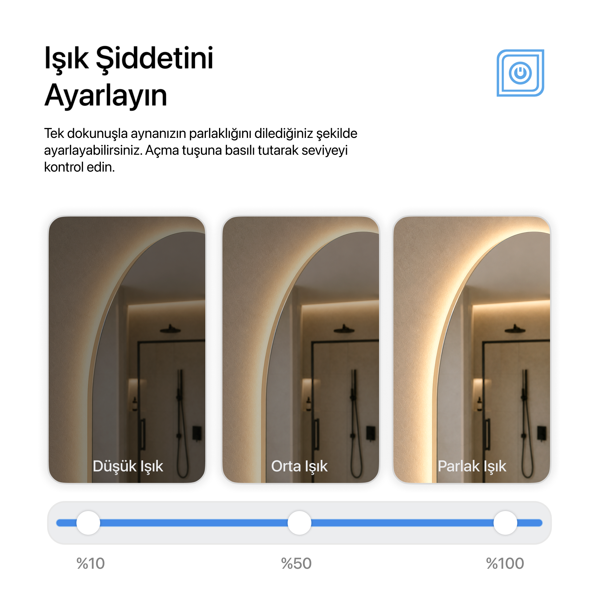 Kumlamasız Bluetoothlu, Buğu Çözücülü, Dokunmatik LEDli Oval Ayna - Gün Işığı