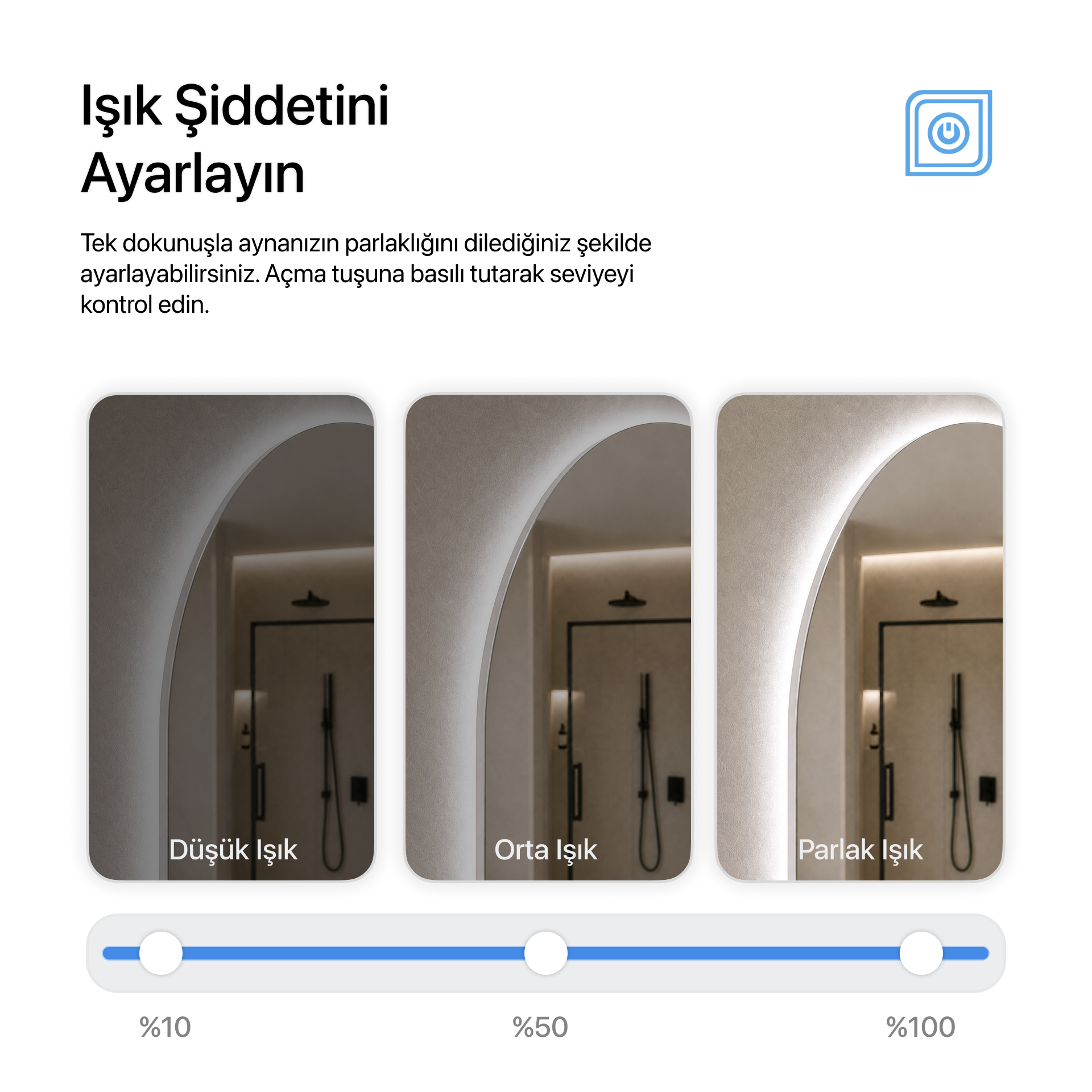 Kumlamasız Buğu Çözücülü, Dokunmatik Tuşlu, LED Işıklı Oval Banyo Aynası - Beyaz Işık