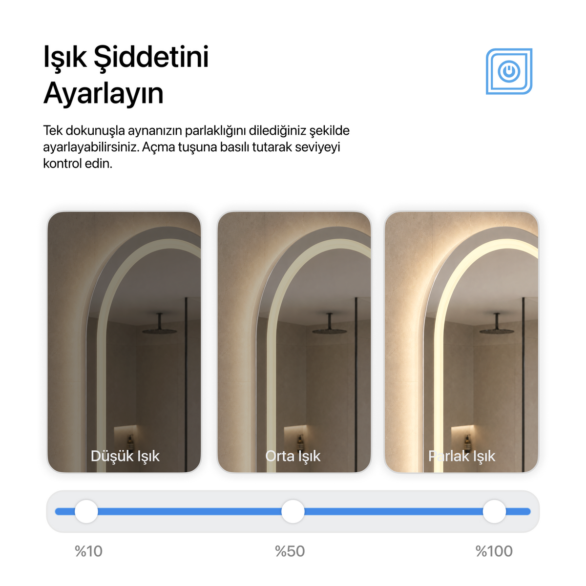 Dokunmatik Tuşlu ve LED Işıklı Oval Banyo Aynası - Gün Işığı