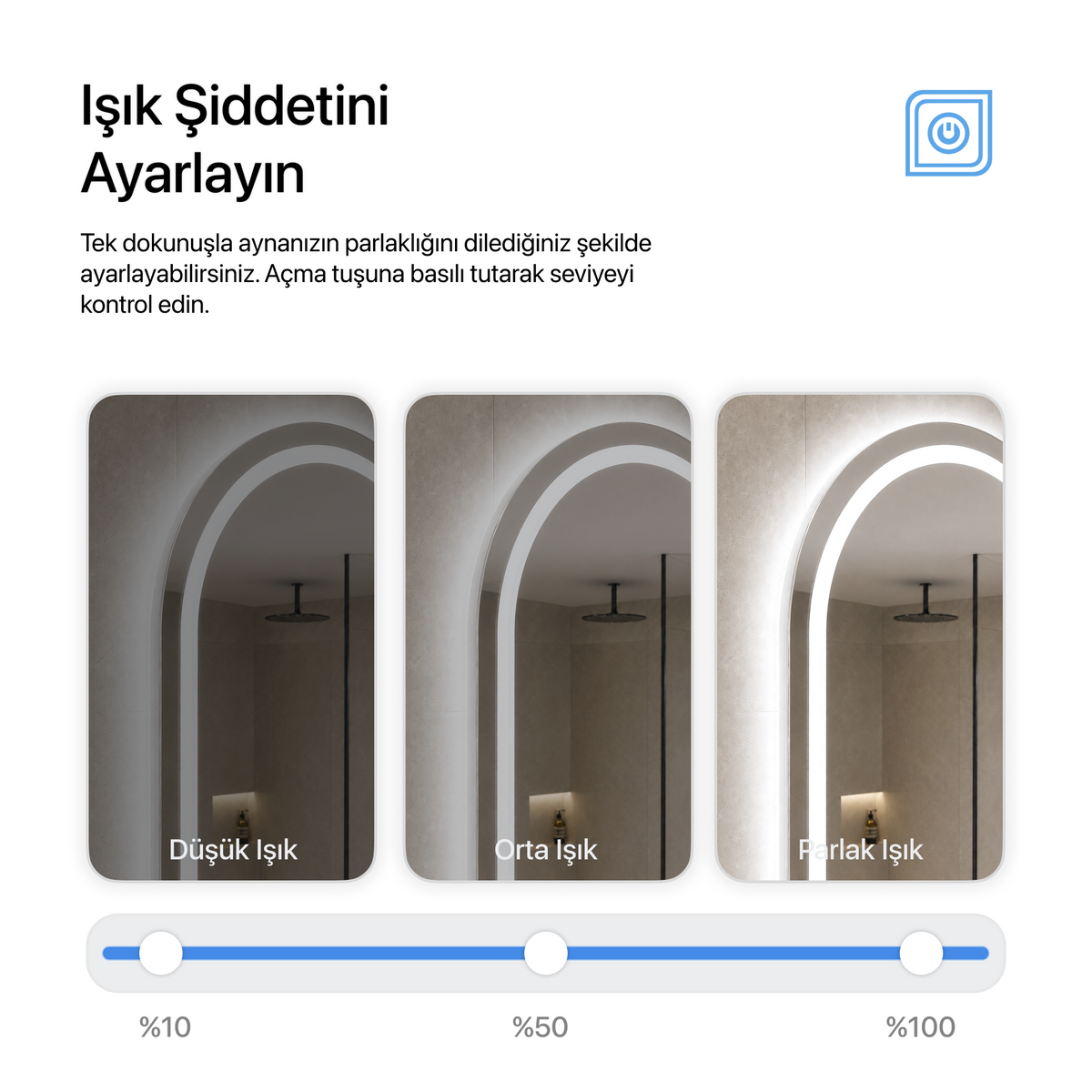 Dokunmatik Tuşlu ve LED Işıklı Oval Banyo Aynası - Beyaz Işık