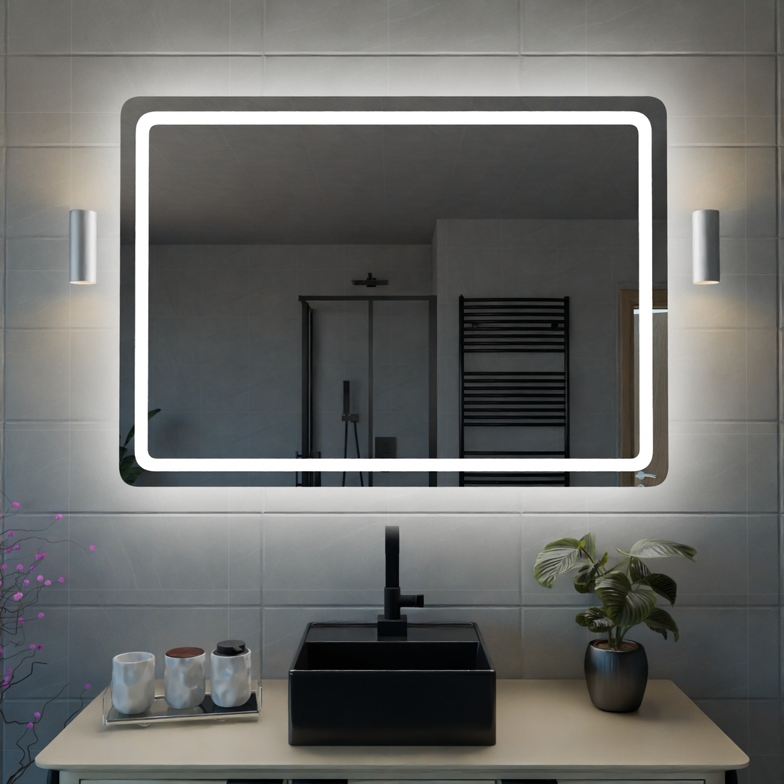 LED Işıklı Dikdörtgen Banyo Aynası - Beyaz Işık