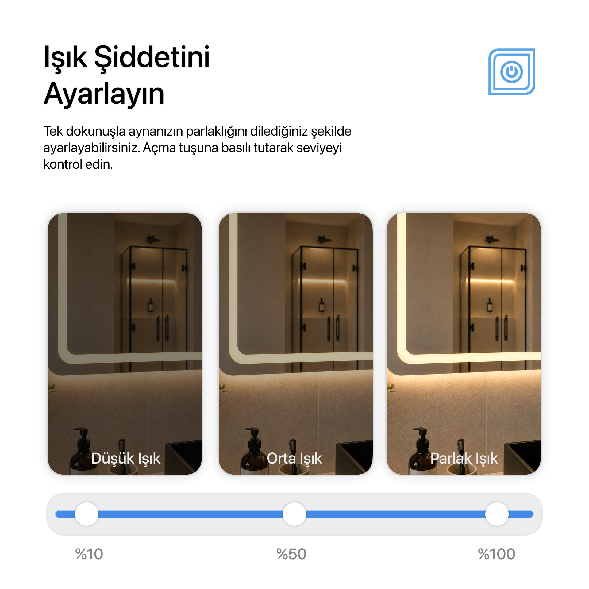 Bluetoothlu, Buğu Çözücülü, Dokunmatik LEDli Dikdörtgen Ayna - Gün Işığı
