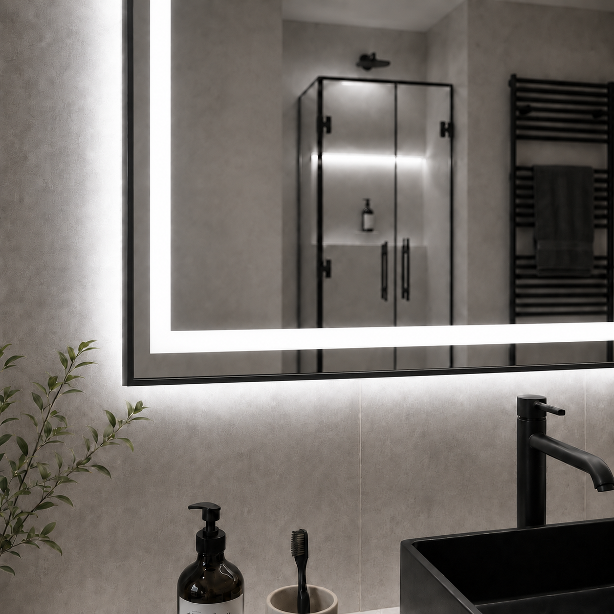Dokunmatik Tuşlu ve LED Işıklı Dikdörtgen Banyo Aynası - Beyaz Işık